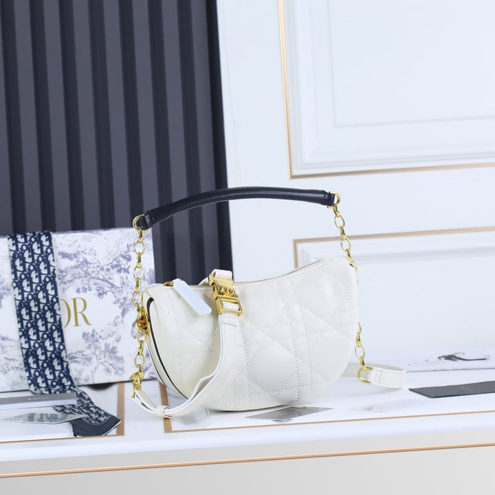 White Cannage Lambskin Small Dior Vide Hobo Bag