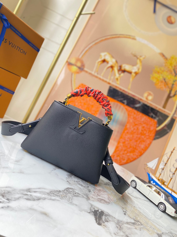 Louis Vuitton Capucines BB Leather With Scrunchie Handbag In Black
