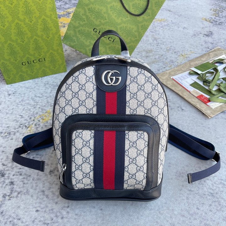 Gucci Beige And Blue GG Supreme Canvas Ophidia Small Backpack