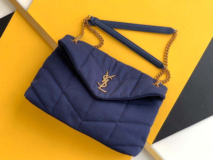 YSL Marine Puffer Toy Bag In Canvas And Smooth Leather Medium Shoulder Bag
