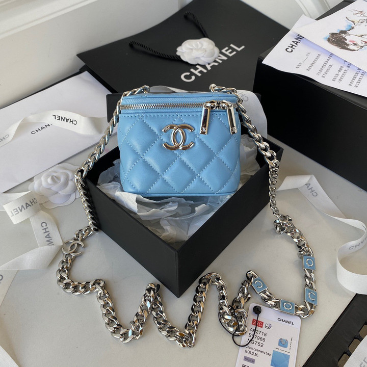 Chanel Blue Sky Calfskin Small Vanity Case Bag
