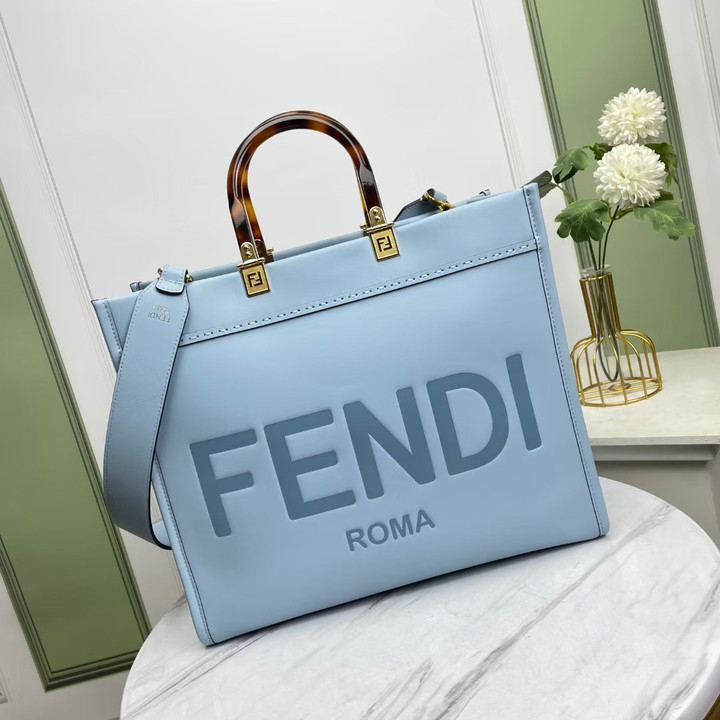 Fendi Sunshine Shopper Medium Bag Light Blue Leather