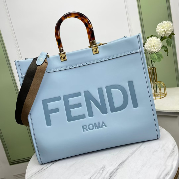 Fendi Sunshine Shopper Large Bag Light Blue Leather