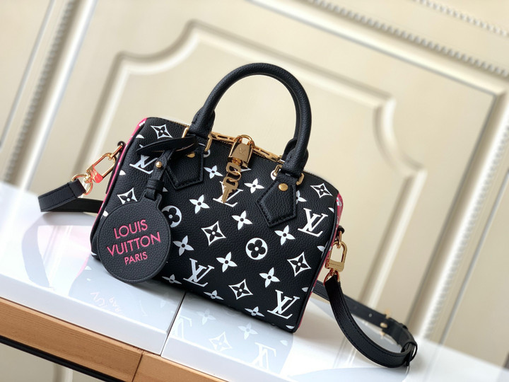 Louis Vuitton Black / White / Pink Printed And Embossed Speedy Bandoulière 20 Bag