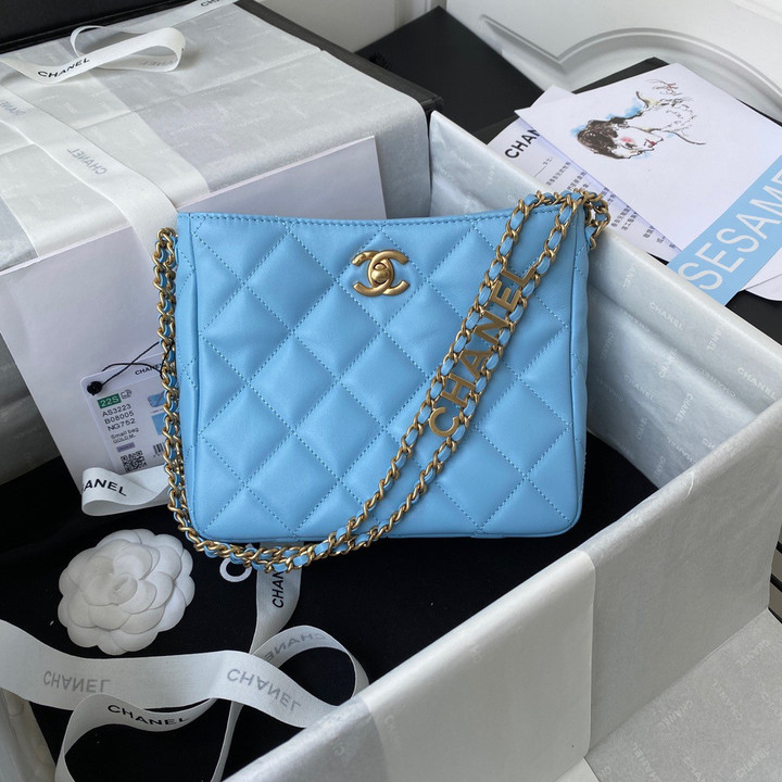 Chanel Small Hobo Lambskin Bag In Light Blue