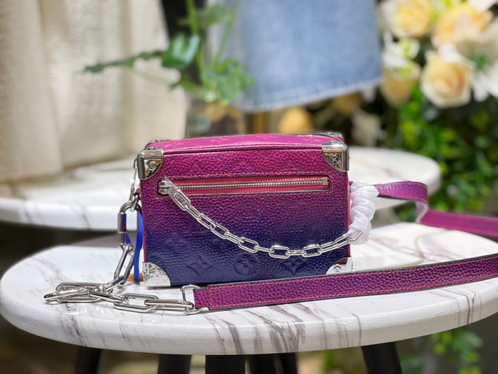 Louis Vuitton Blue Pink Taurillon Leather Mini Soft Trunk Bag