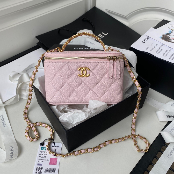 Chanel Vanity Caviar Top Handle Bag Calfskin In Light Pink