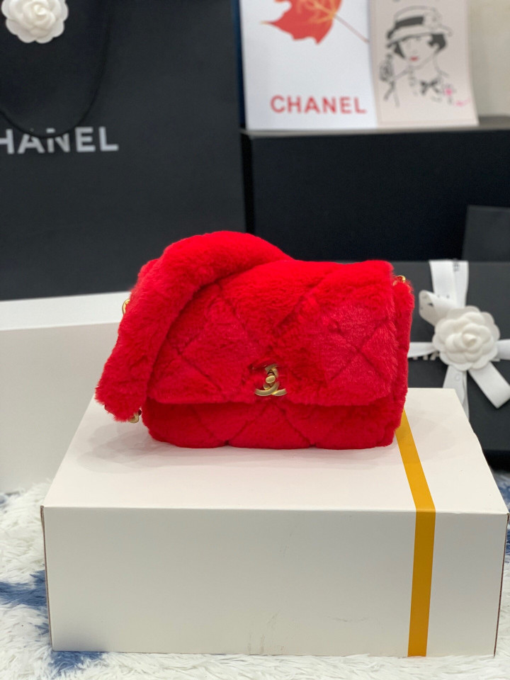 Chanel Single Flap Bag Orylag Rabbit Fur In Red