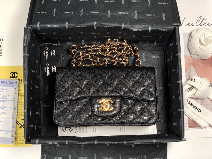 Chanel Classic Small Flap Crossbody Bag Black Cowhide Caviar Gold Hardware