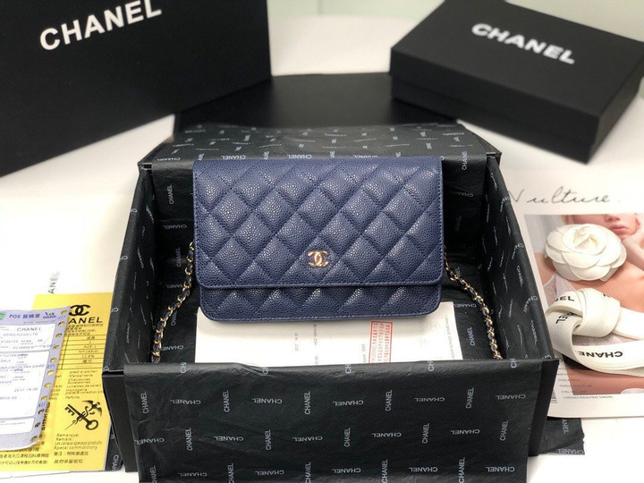 Chanel Wallet On Chain Cowhide Leather In Navy