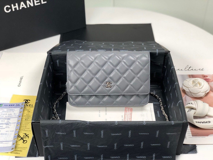 Chanel Wallet On Chain Lambskin Leather In Gray