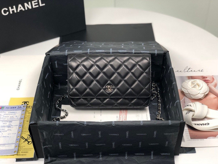 Chanel Wallet On Chain Lambskin Leather In Black