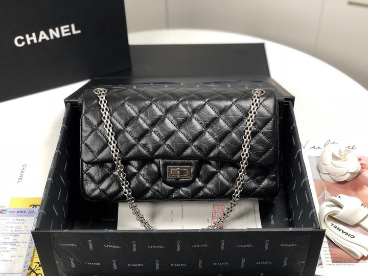 Chanel 255 Medium Handbag Cow Leather In Black