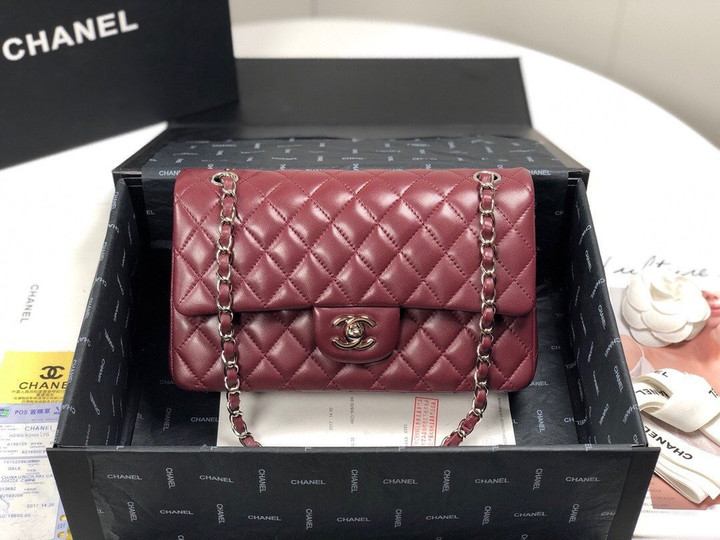 Chanel Medium Classic Double Flap Bag Smooth Leather In Burgundy