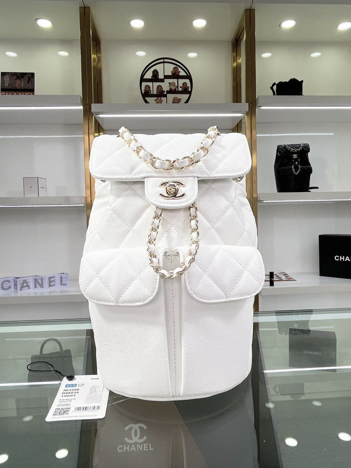 Chanel 22S Backpack In White Calfskin