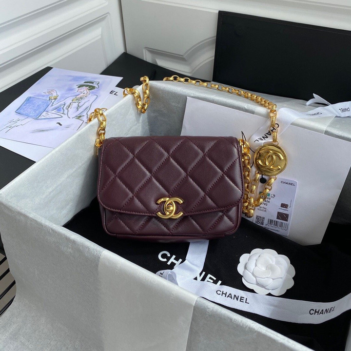 Chanel CC Mini Gold Coin Bag Smooth Leather In Burgundy