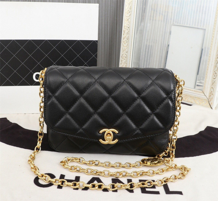 Chanel CC Small Gold Coin Bag Smooth Leather In Black