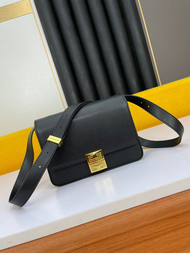 Givenchy 4G Medium Strap Crossbody Bag Leather In Black Gold Hardware