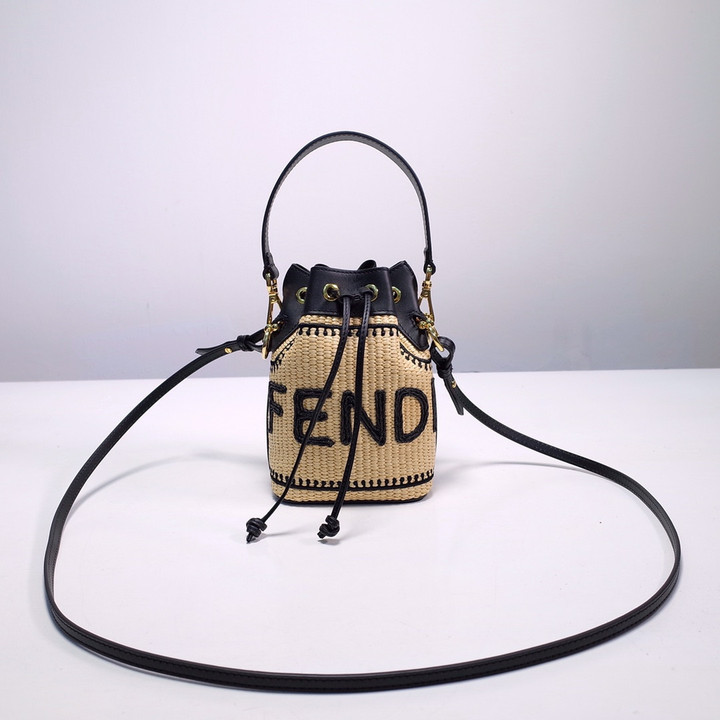 Fendi Mon Tresor Beige And Black Straw Mini Bag