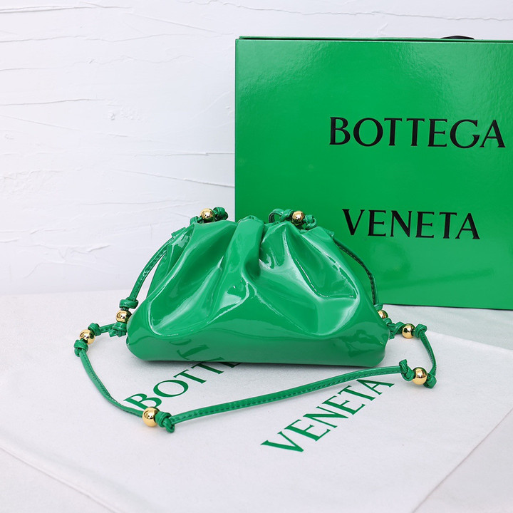 Bottega Veneta Mini Pouch With Golden Ball Patent Leather In Parakeet