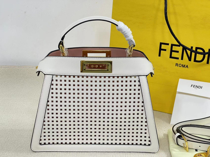 Fendi Peekaboo Iseeu 3D Punching Handbag Medium In White