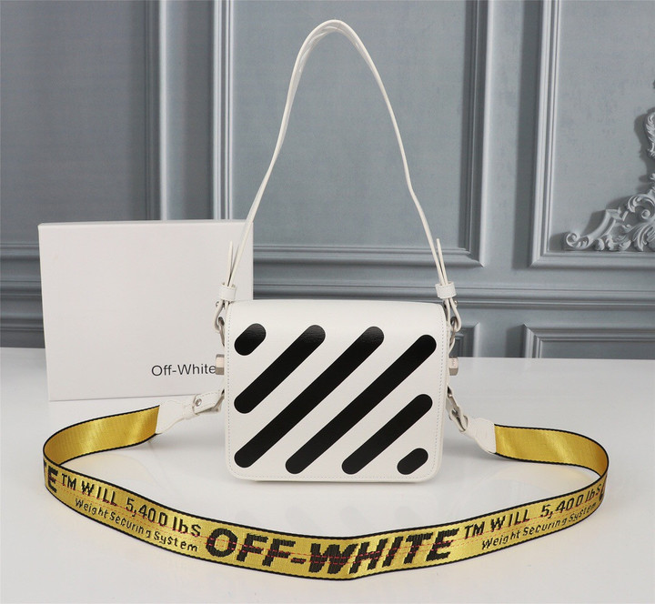 Off-White Binder Clip Flap Bag Top Handle Diagonal Stripe In White/Black