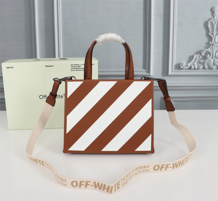 Off-White Virgil Abloh Diagonal Mini Box Bag Leather In Brown