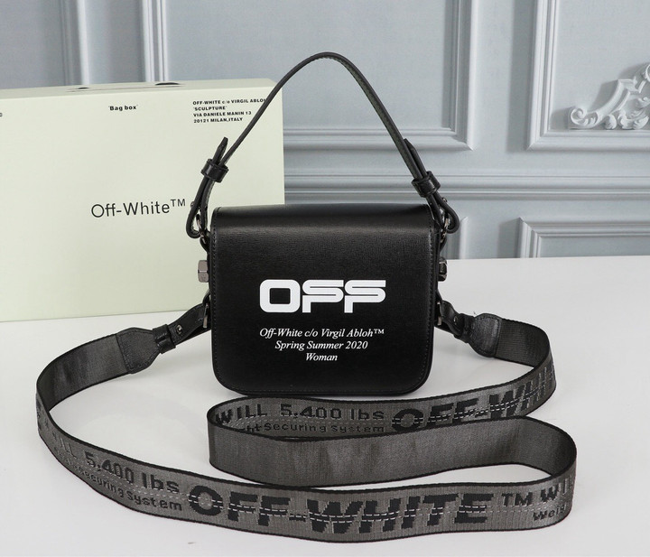 Off-White Logo Binder Clip Shoulder Bag Leather In Black
