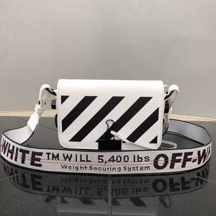 Off-White Stripes Binder Clip Mini Shoulder Bag Leather In White