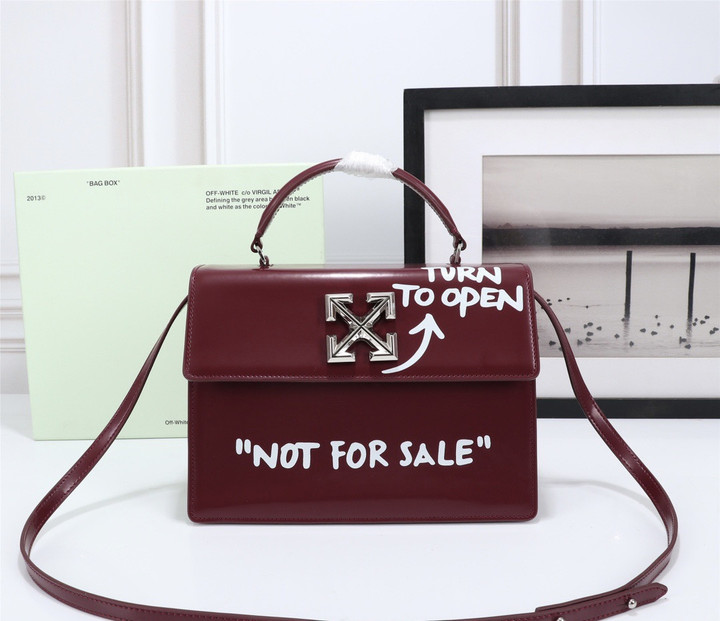 Off-White 2.8 Quote Jitney Top Handle Bag Medium Leather In Burgundy
