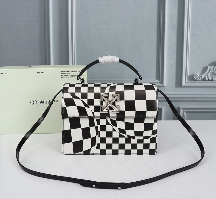 Off-White 2.8 Check Jitney Bag Medium Leather In Black And White