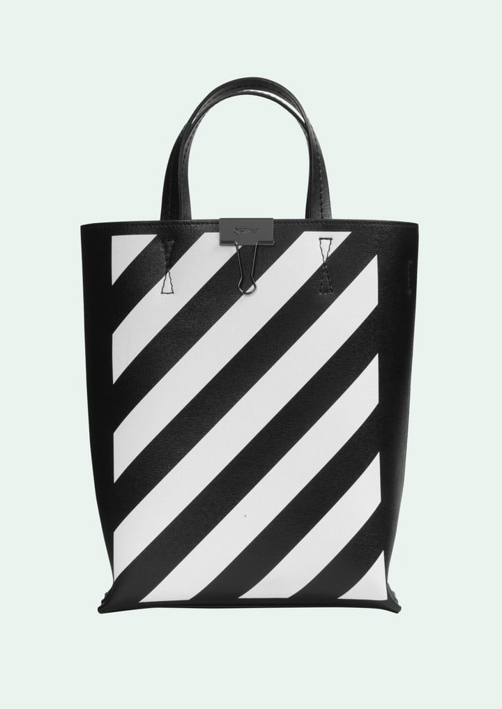 Off-White Diagonal Tote Bag Medium Leather In Black