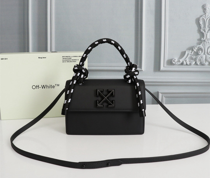 Off-White 1.4 Jitney Gummy Bag Black Leather With Black/White Rope Handle