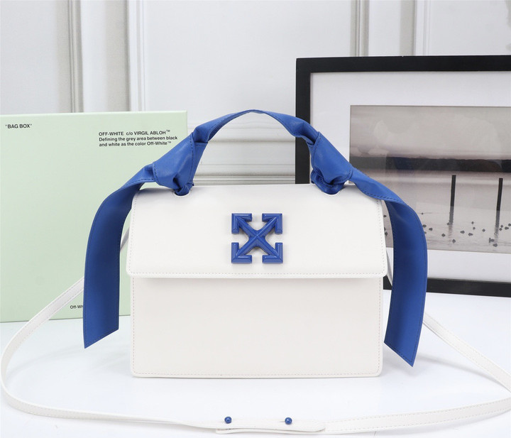 Off-White 2.8 Jitney Bag White Leather With Blue Arrows And Strap