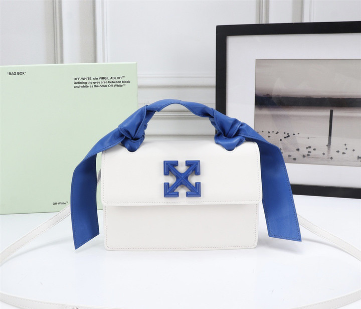 Off-White 1.4 Jitney Bag White Leather With Blue Arrows And Strap