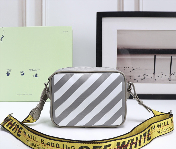 Off-White Stripes One Shoulder Crossbody Canvas Bag In Gray