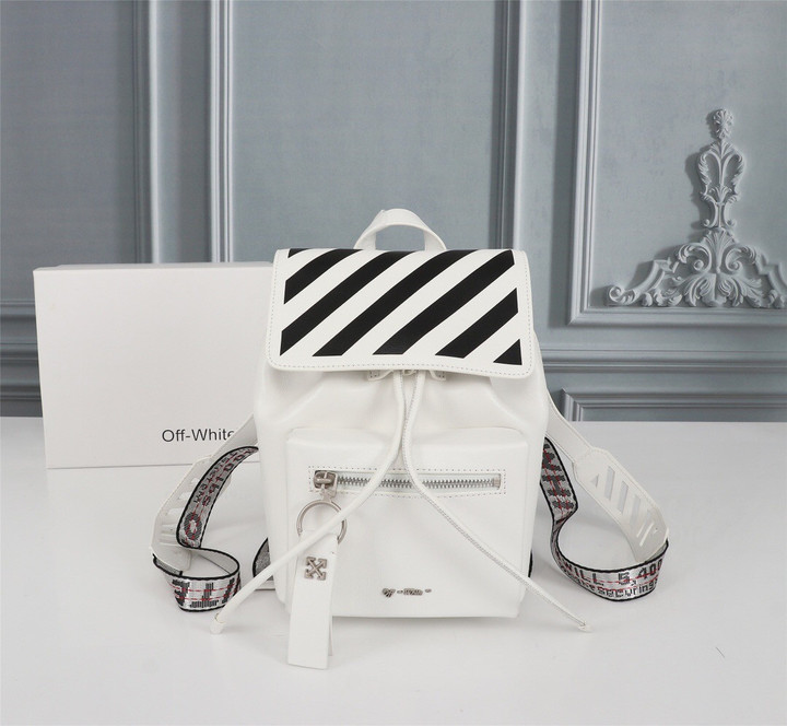 Off-White Diagonal Stripes Binder Backpack White Leather Black/Gray Strap