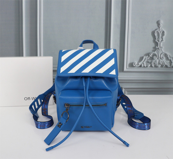 Off-White Diagonal Stripes Binder Backpack Blue Leather