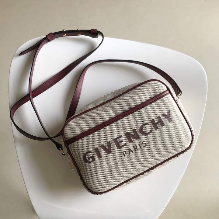 Givenchy Purple Logo Canvas Camera Bag In Beige