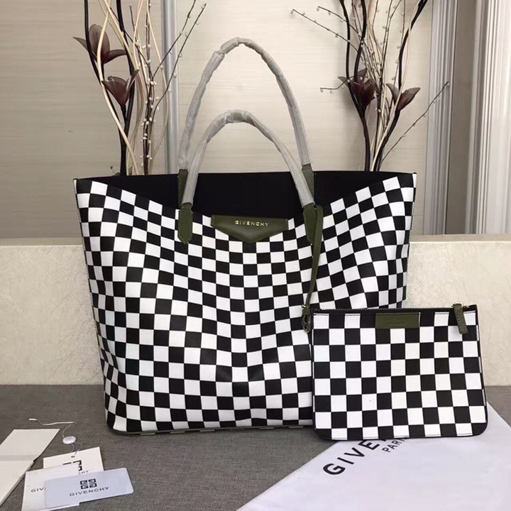 Givenchy Antigona Check Pattern Tote Bag Black White And Green