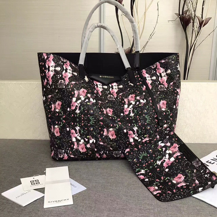 Givenchy Antigona Rose Floral Print Tote Bag Black