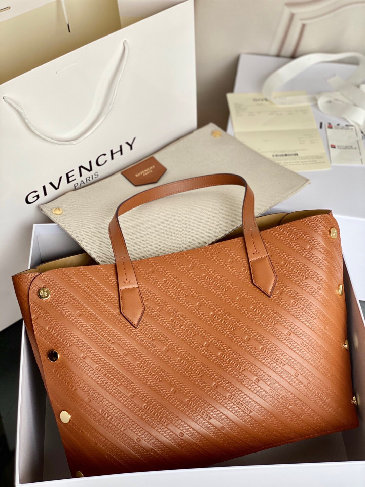 Givenchy Bond Chain Embossed Calfskin Tote Bag Medium In Orange