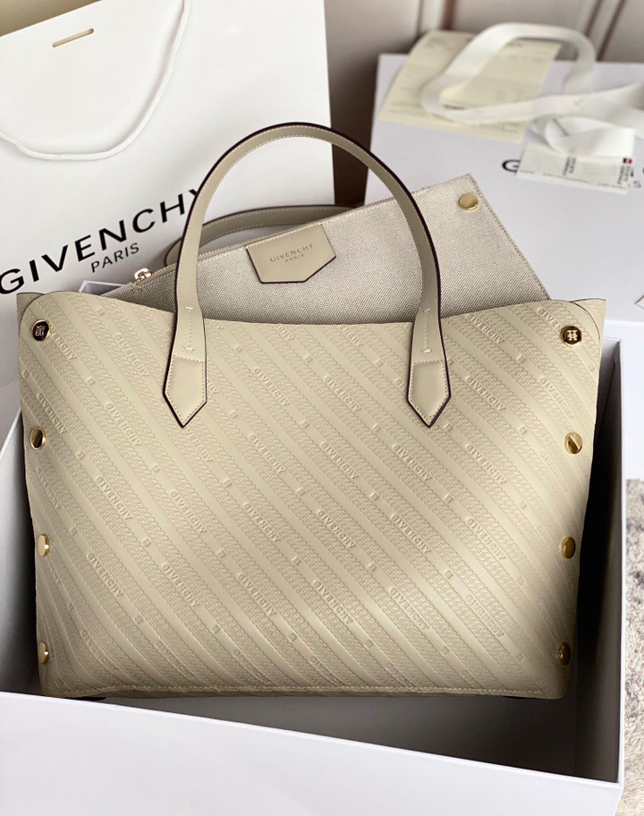 Givenchy Bond Chain Embossed Calfskin Tote Bag Medium In Cream