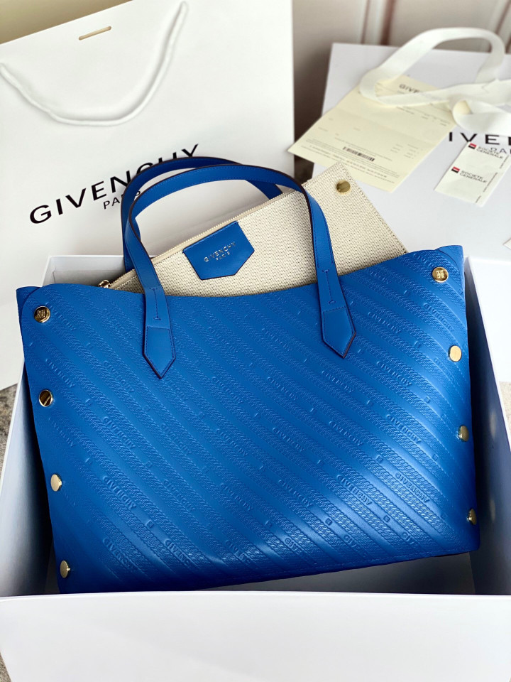Givenchy Bond Chain Embossed Calfskin Tote Bag Medium In Blue