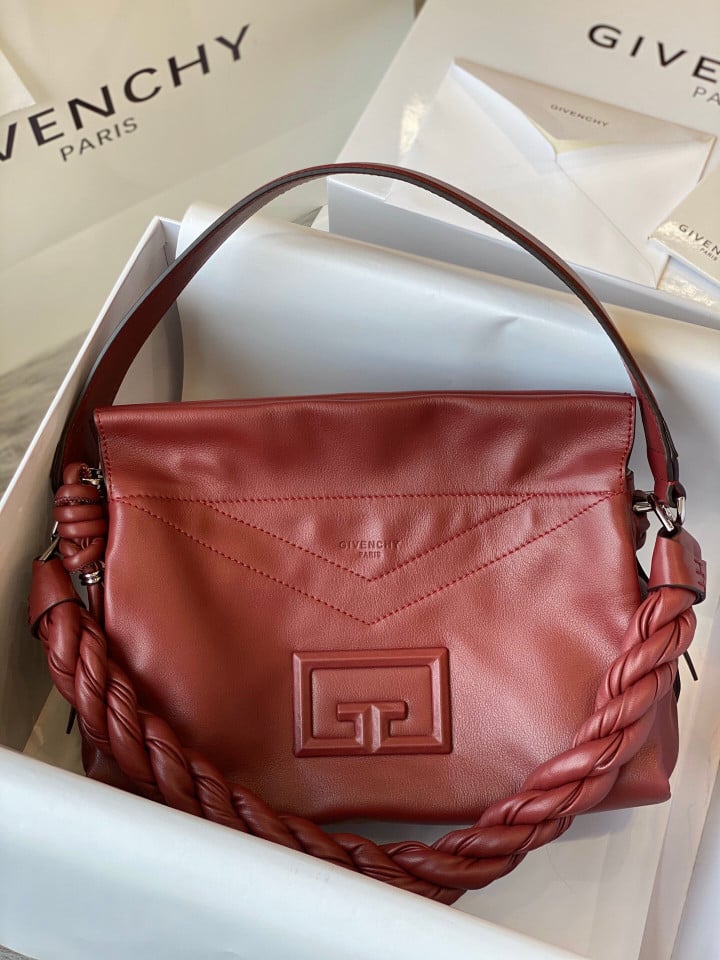 Givenchy ID93 Medium Shoulder Bag Leather In Maroon