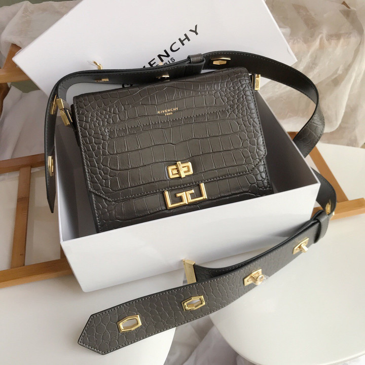 Givenchy Eden Medium Shoulder Bag Croc-Effect Leather In Dark Gray