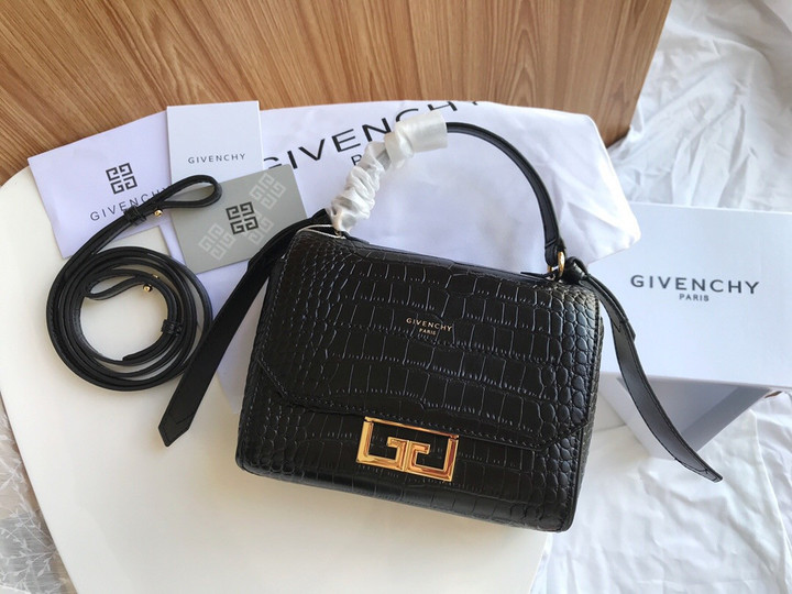 Givenchy Eden Small Crocodile Pattern Shoulder Bag In Black