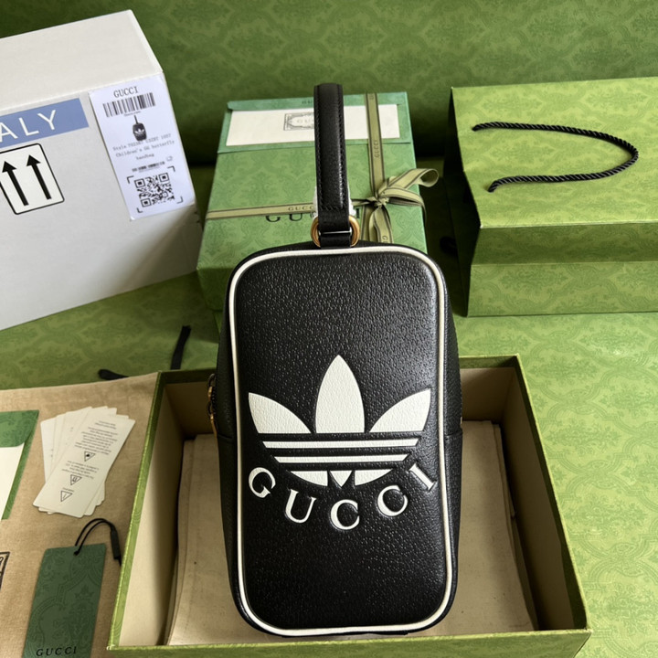 Adidas X Gucci Mini Top Handle Bag In Black