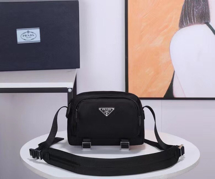 Prada Re-Nylon Shoulder Bag Triangular Enamel Logo In Black