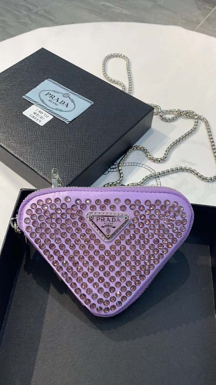 Prada Crystal Embellished Triangle Mini Crossbody Bag In Purple